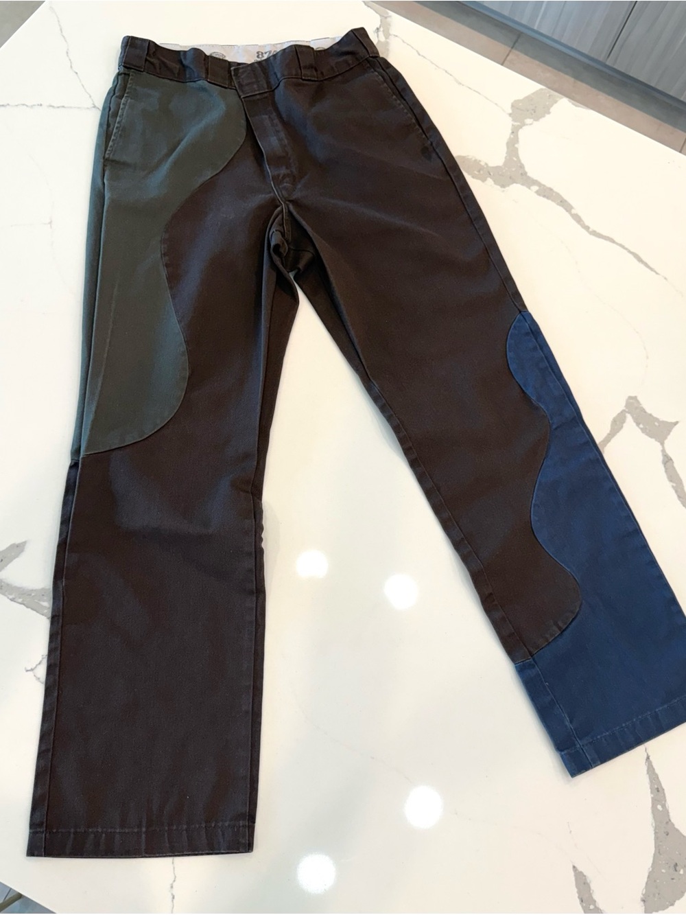 Men's Patchwork Chino Pants - Black with Blue & Olive Accents